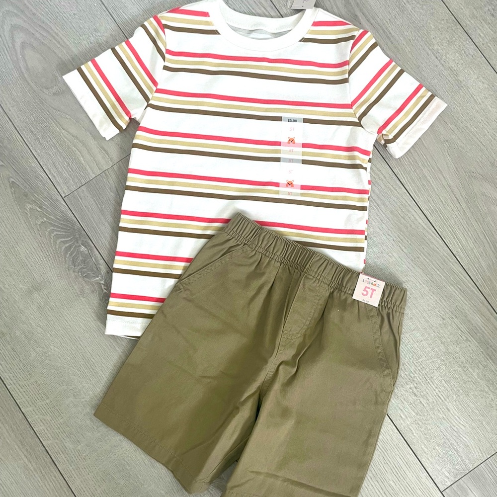 Garanimals Striped Tee and Khaki Shorts Set